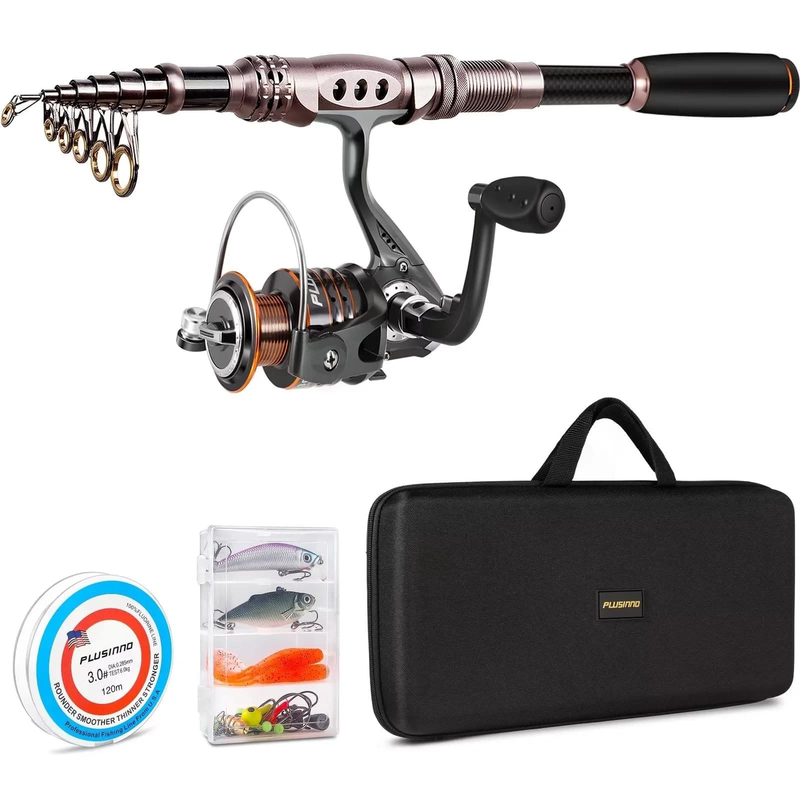 PLUSINNO Fishing Rod and Reel Combos 8.86 ft Carbon Fiber Telescopic Sea & Freshwater Kit - main product image