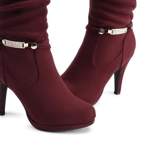 DREAM PAIRS Women's Stiletto Platform Knee High Boots, Burgundy, Size 5 | Elegant Party & Winter Wear thumbnail 6