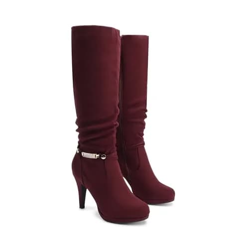 DREAM PAIRS Women's Stiletto Platform Knee High Boots, Burgundy, Size 5 | Elegant Party & Winter Wear thumbnail 7