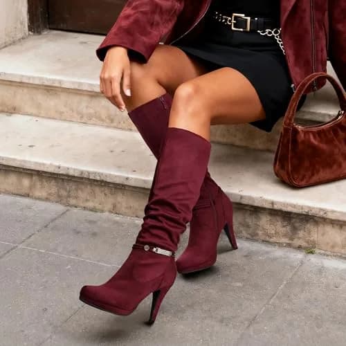 DREAM PAIRS Women's Stiletto Platform Knee High Boots, Burgundy, Size 5 | Elegant Party & Winter Wear thumbnail 3