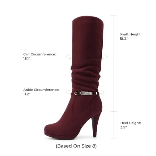 DREAM PAIRS Women's Stiletto Platform Knee High Boots, Burgundy, 5.5 | Elegant winter footwear with faux fur lining thumbnail 4