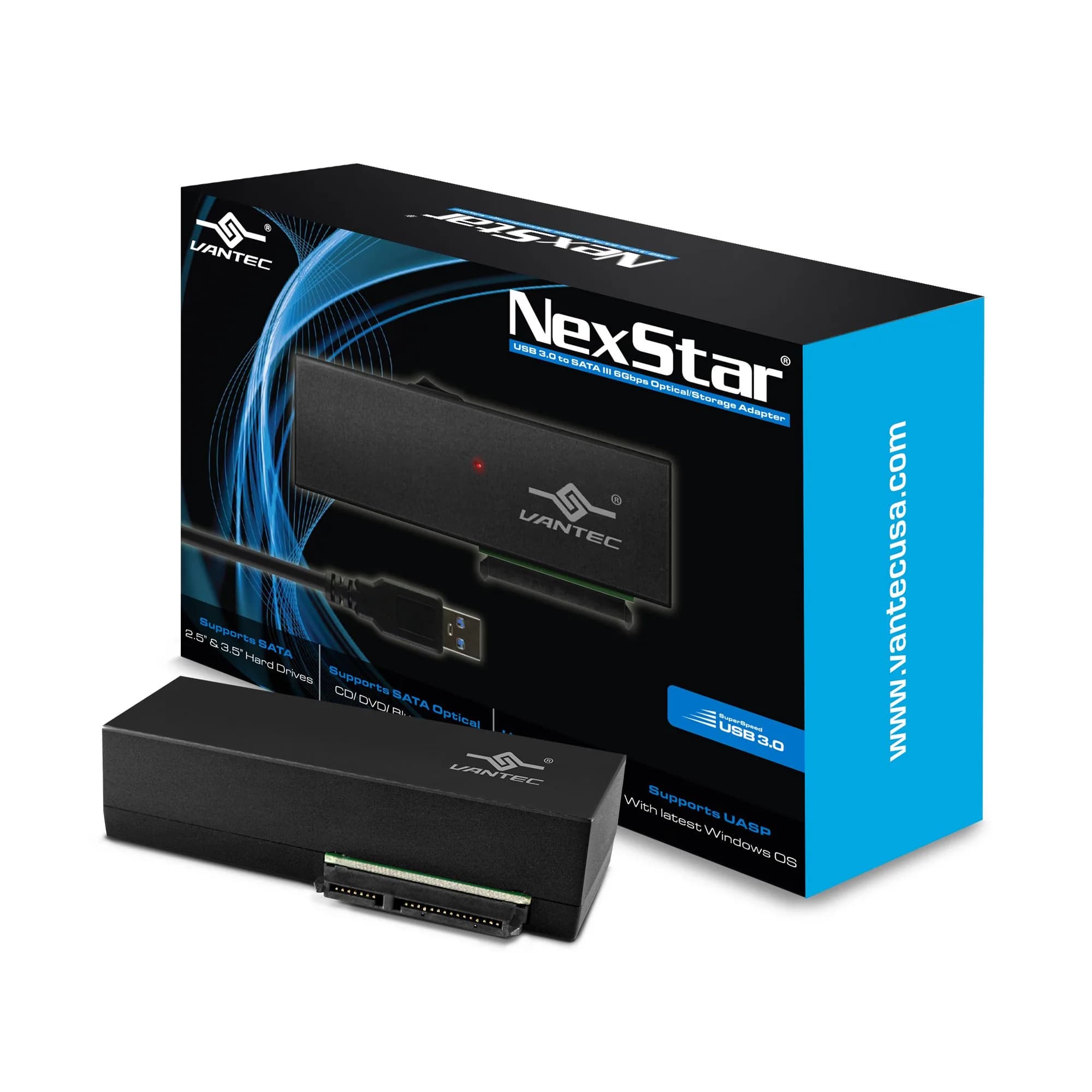 Vantec NexStar USB 3.0 to SATA 6Gbps Optical/Storage Adapter, Black | 100W Charging & 40Gbps Data Transfer — Black