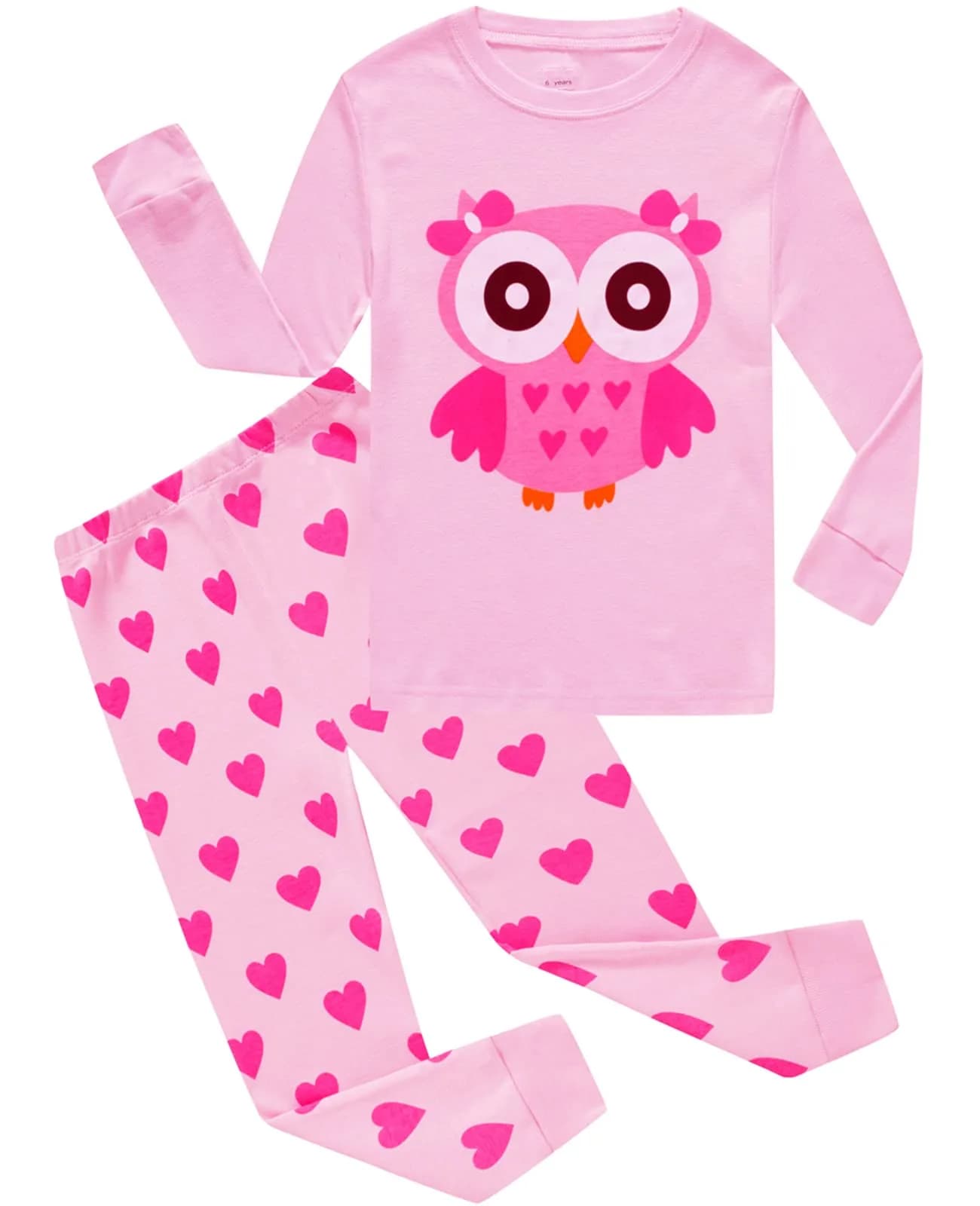 Dolphin&Fish Girls Pajamas Owl Little Kids Pjs Sets 100% Cotton Size 7 Pink | Snug Fit for Safe Sleep