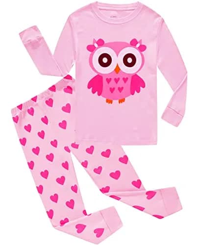 Dolphin&Fish Girls Pajamas 4T Pink Owl | 100% Cotton Snug Fit Sleepwear thumbnail 1