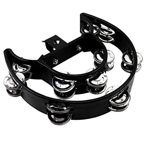 Lan.Beauty Black Musical Instrument Tambourine with Mounting Eye Bolt | 10 Double Rows of Jingles, Polymer Edge (10 double rows of jingles, Black) thumbnail 1