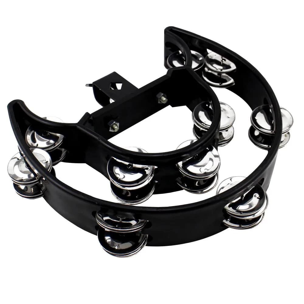 Lan.Beauty Black Musical Instrument Tambourine with Mounting Eye Bolt | 10 Double Rows of Jingles, Polymer Edge (10 double rows of jingles, Black)