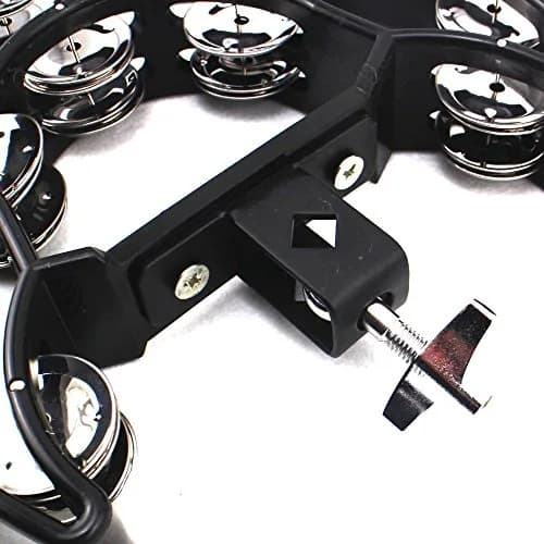 Lan.Beauty Black Musical Instrument Tambourine with Mounting Eye Bolt | 10 Double Rows of Jingles, Polymer Edge (10 double rows of jingles, Black) thumbnail 2