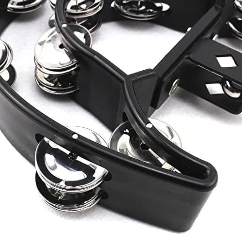 Lan.Beauty Black Musical Instrument Tambourine with Mounting Eye Bolt | 10 Double Rows of Jingles, Polymer Edge (10 double rows of jingles, Black) thumbnail 3