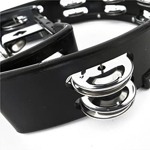 Lan.Beauty Black Musical Instrument Tambourine with Mounting Eye Bolt | 10 Double Rows of Jingles, Polymer Edge (10 double rows of jingles, Black) thumbnail 4