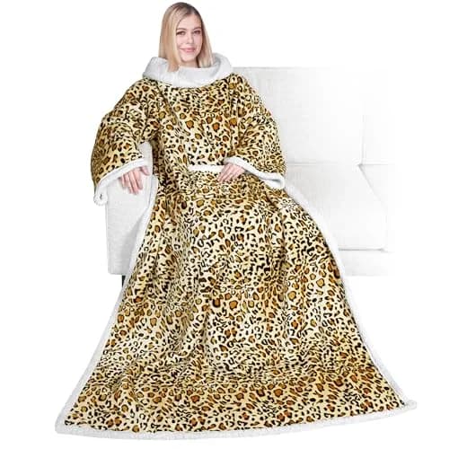 PAVILIA Wearable Blanket with Sleeves & Pocket for Women & Men | Soft Fleece Snuggle Throw with Sherpa Trim, Cozy Couch Robe, Gift Idea (70-120 chars) thumbnail 1