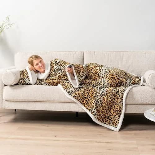 PAVILIA Wearable Blanket with Sleeves & Pocket for Women & Men | Soft Fleece Snuggle Throw with Sherpa Trim, Cozy Couch Robe, Gift Idea (70-120 chars) thumbnail 5