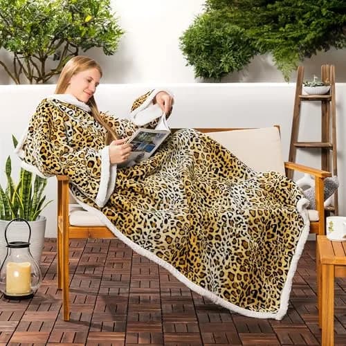 PAVILIA Wearable Blanket with Sleeves & Pocket for Women & Men | Soft Fleece Snuggle Throw with Sherpa Trim, Cozy Couch Robe, Gift Idea (70-120 chars) thumbnail 6