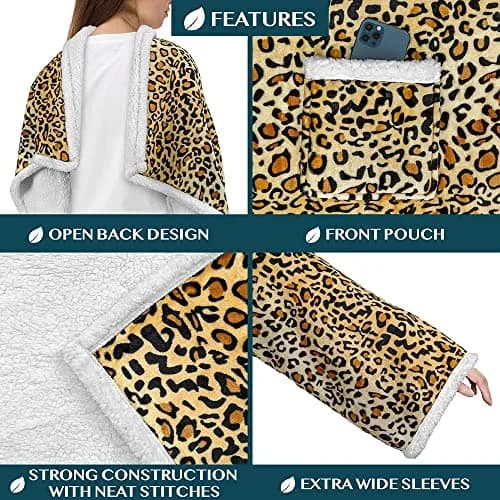 PAVILIA Wearable Blanket with Sleeves & Pocket for Women & Men | Soft Fleece Snuggle Throw with Sherpa Trim, Cozy Couch Robe, Gift Idea (70-120 chars) thumbnail 3
