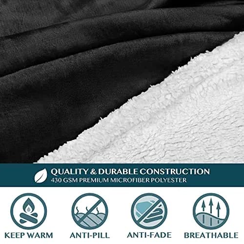 PAVILIA Wearable Blanket with Sleeves & Pocket for Women & Men, Soft Fleece Snuggle Throw with Sherpa Trim, Cozy TV Couch Robe, Black 178cm (70") | Keeps Hands Free for Work or Play thumbnail 8