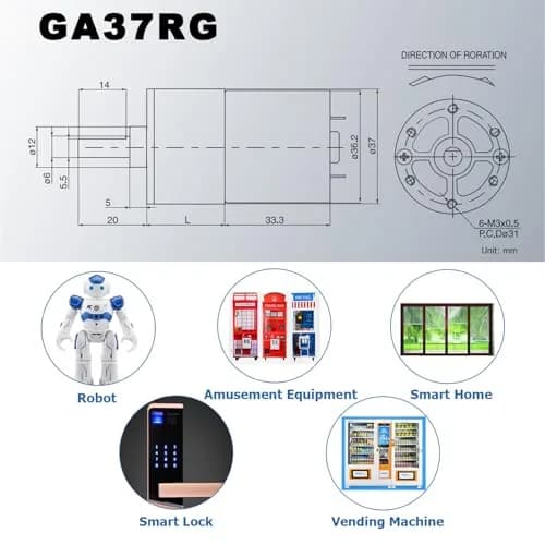 Greartisan DC 24V 1000RPM Gear Motor High Torque Electric Micro Speed Reduction Geared Motor 37mm Diameter Gearbox thumbnail 2