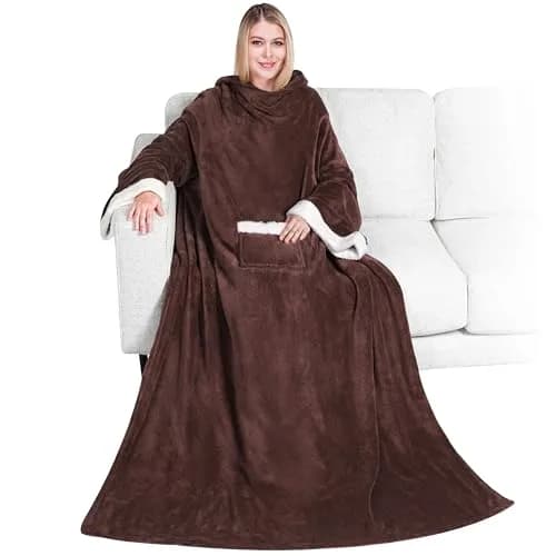 PAVILIA Wearable Blanket with Sleeves & Pocket | Cozy Fleece Snuggle Throw for Adults (70" x 50") thumbnail 1