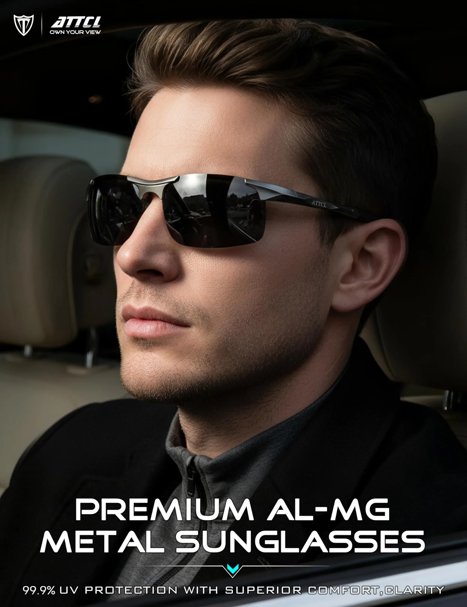 ATTCL Polarized Sports Sunglasses for Men - 2026-Grey / Not Mirrored, UV Protection, Anti-Glare Wrap Around Lightweight Metal - view 2