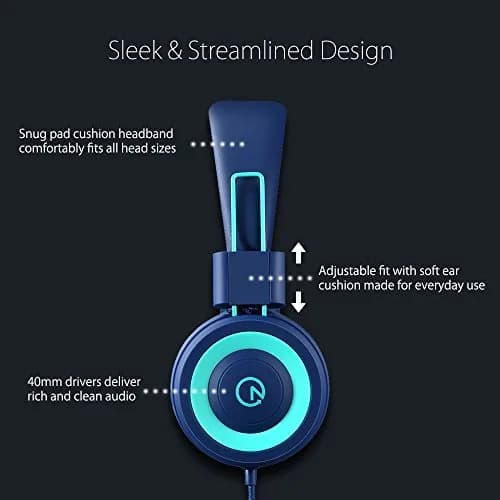 noot products K11 Kids Headphones with Wired Cord 3.5mm Jack Navy/Teal | Adjustable, Foldable, Tangle-Free for Kids 3+ thumbnail 2