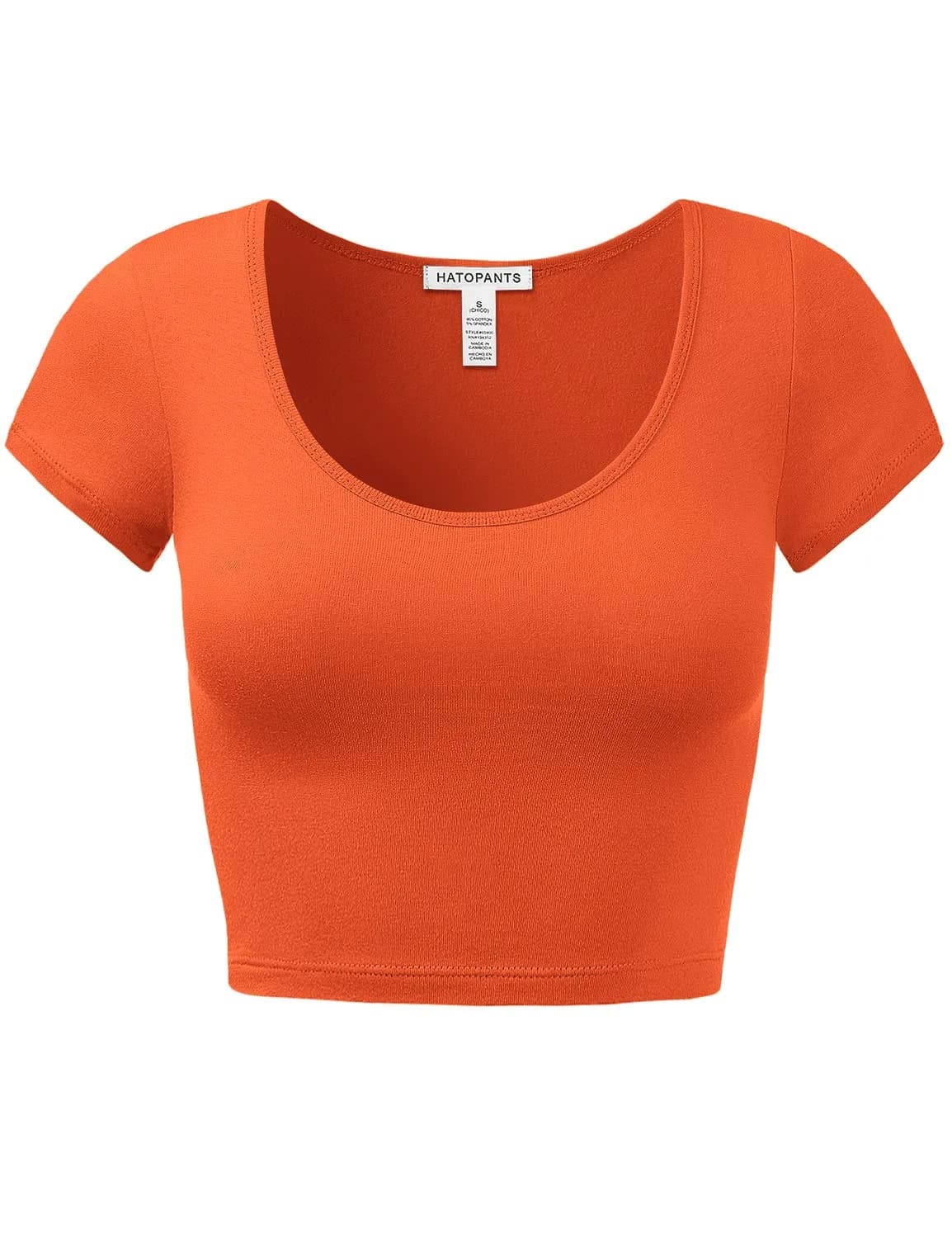 HATOPANTS Women's Crop Tops Short Sleeve Scoop Neck Stretchy Casual Shirt Orange S | Flattering Fit & Breathable Cotton