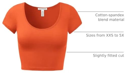 HATOPANTS Women's Crop Tops Short Sleeve Scoop Neck Stretchy Casual Shirt Orange S | Flattering Fit & Breathable Cotton thumbnail 4