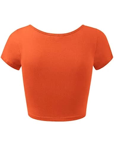 HATOPANTS Women's Crop Tops Short Sleeve Scoop Neck Stretchy Casual Shirt Orange S | Flattering Fit & Breathable Cotton thumbnail 6