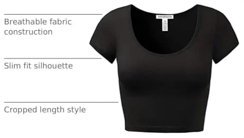 HATOPANTS Women's Crop Tops Short Sleeve Scoop Neck Stretchy Casual Shirt Black L | Flattering Fit & Breathable Comfort thumbnail 4