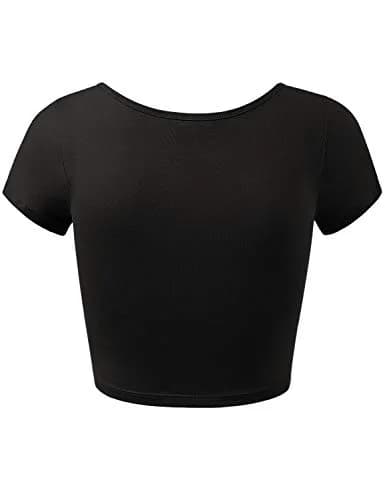 HATOPANTS Women's Crop Tops Short Sleeve Scoop Neck Stretchy Casual Shirt Black L | Flattering Fit & Breathable Comfort thumbnail 6