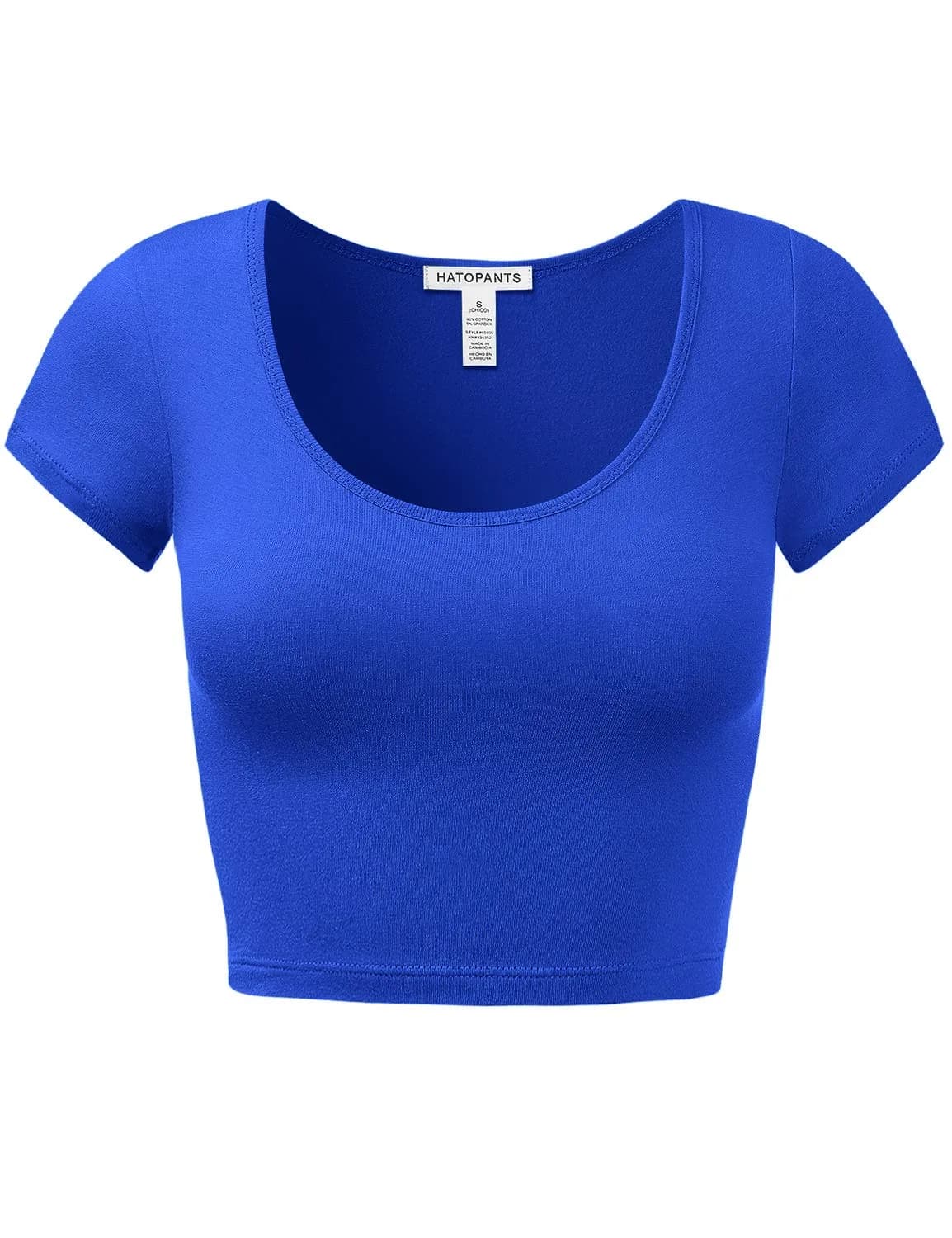 HATOPANTS Women's Crop Tops Short Sleeve Scoop Neck Stretchy Casual Shirt Black L | Flattering Fit & Breathable Comfort — 011-royal Blue-2 / Small