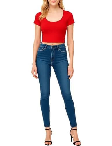 HATOPANTS Women's Crop Tops Short Sleeve Scoop Neck Stretchy Casual Shirt S | Flattering Fit & Breathable Comfort thumbnail 2
