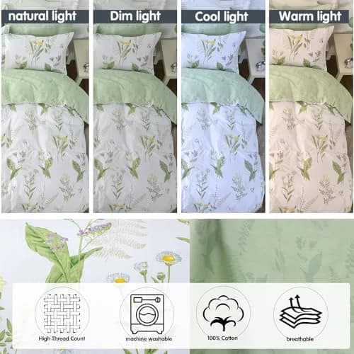 FADFAY Duvet Cover Set Full Shabby Chic Floral & Leaf | 100% Cotton, Hidden Zipper, Corner Ties (Full Size, 82x86 Inches) thumbnail 4