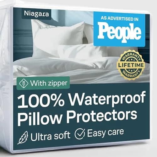 Niagara Waterproof Pillow Protectors - 4 Pack - Standard Size - White | 100% Waterproof, Zippered, Breathable thumbnail 1