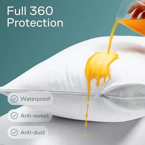 Niagara Waterproof Pillow Protectors - 4 Pack - Standard Size - White | 100% Waterproof, Zippered, Breathable thumbnail 2