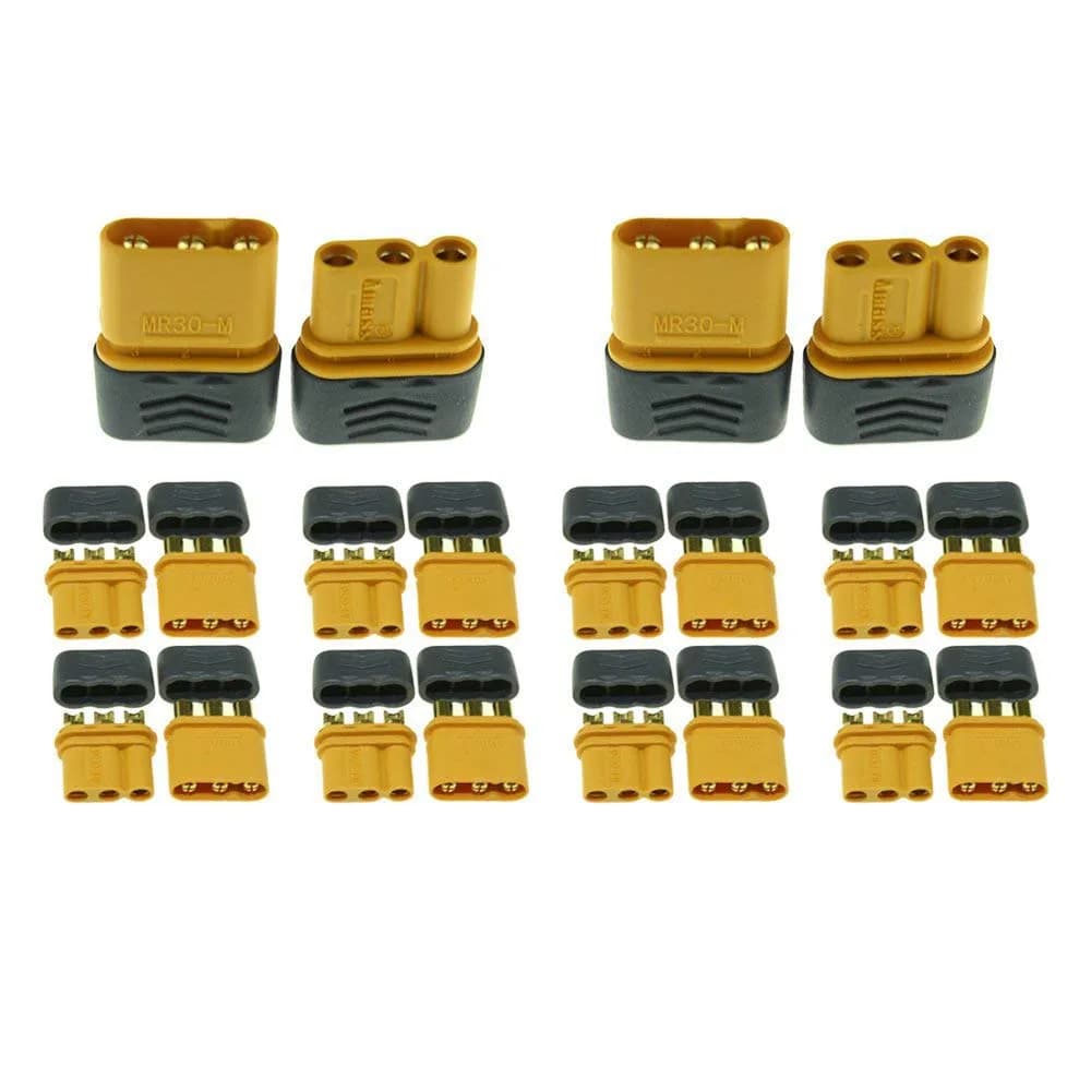 SoloGood 10 Pairs Amass MR30 Male Female Connector for RC Multicopter Airplane | Brass, Gold Plated, 30A — Gold