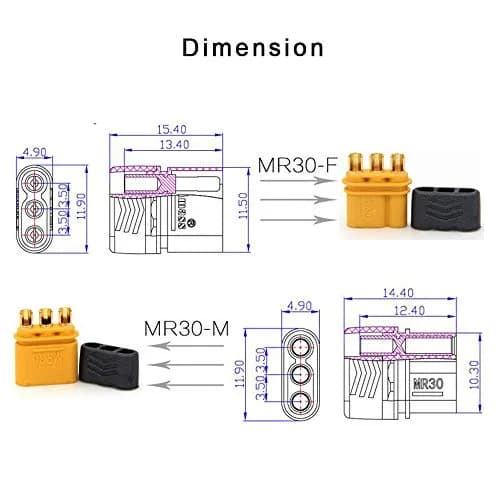 SoloGood 10 Pairs Amass MR30 Male Female Connector for RC Multicopter Airplane | Brass, Gold Plated, 30A thumbnail 3