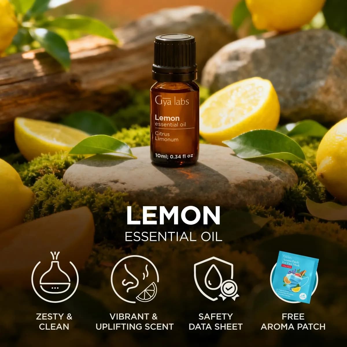 Gya Labs Pure Lemon Essential Oil 10ml (0.34 Fl Oz) | Cold-Pressed from Italy - view 6