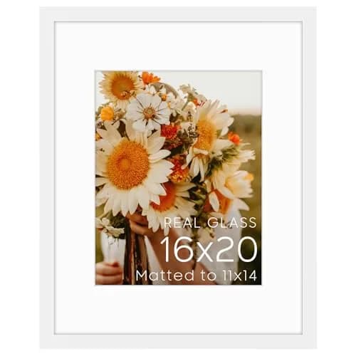 Golden State Art 16x20 White Picture Frame Mat for 11x14 Real Glass | Modern Wall & Tabletop Display thumbnail 1