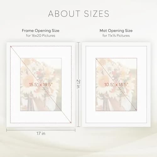Golden State Art 16x20 White Picture Frame Mat for 11x14 Real Glass | Modern Wall & Tabletop Display thumbnail 3