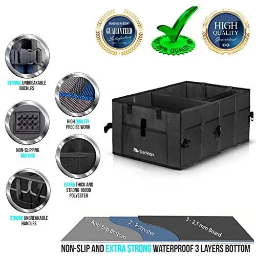 Starling's Car Trunk Organizer Large Collapsible Waterproof Storage Box | Adjustable Compartments for SUV & Truck thumbnail 2