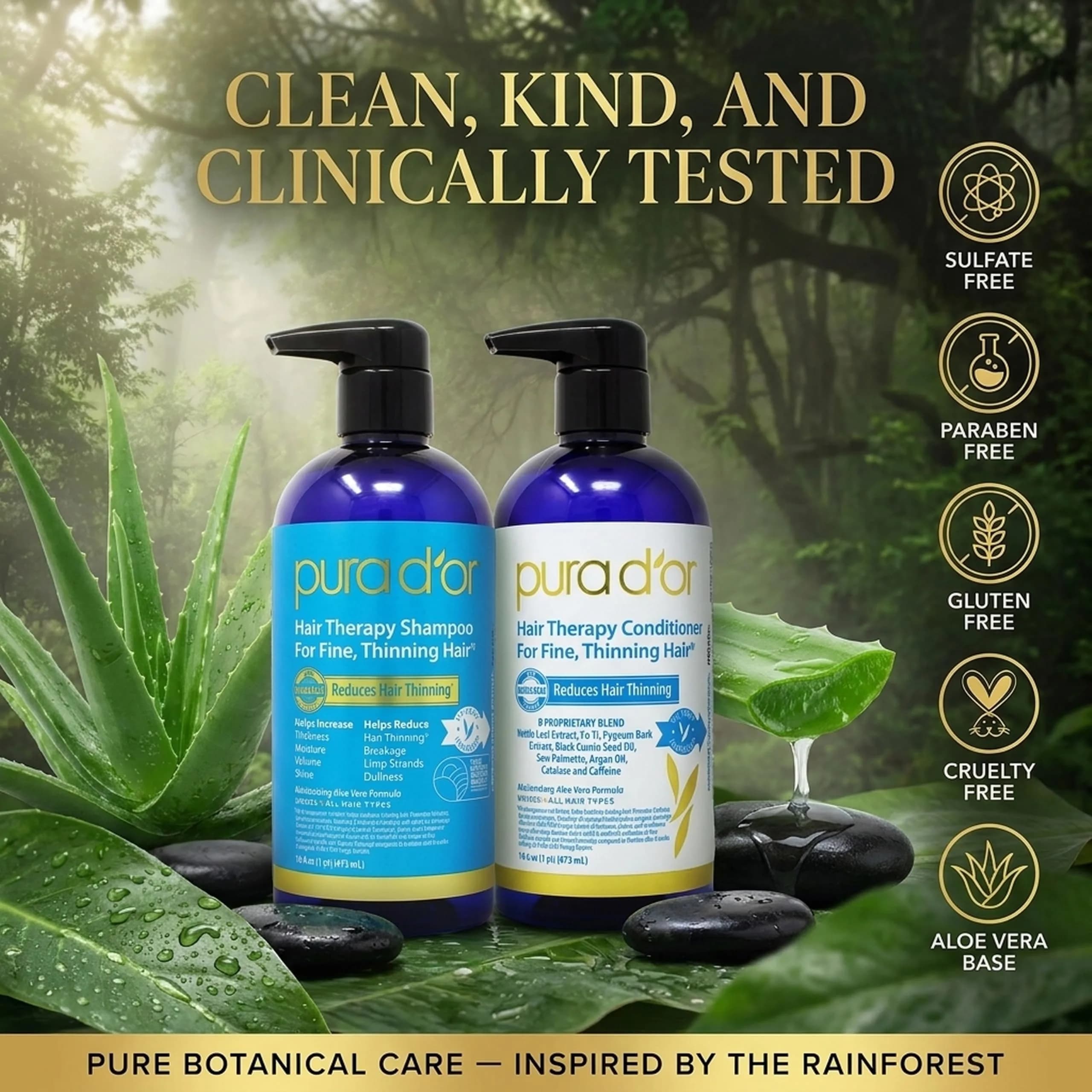 PURA D'OR Hair Thinning Therapy Biotin Shampoo & Conditioner Set 16 Fl Oz (Pack of 2) | Clinically Tested for Volume & Strength - view 8