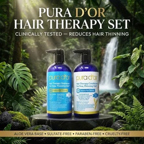 PURA D'OR Hair Thinning Therapy Biotin Shampoo & Conditioner Set 16 Fl Oz (Pack of 2) | Clinically Tested for Volume & Strength thumbnail 2