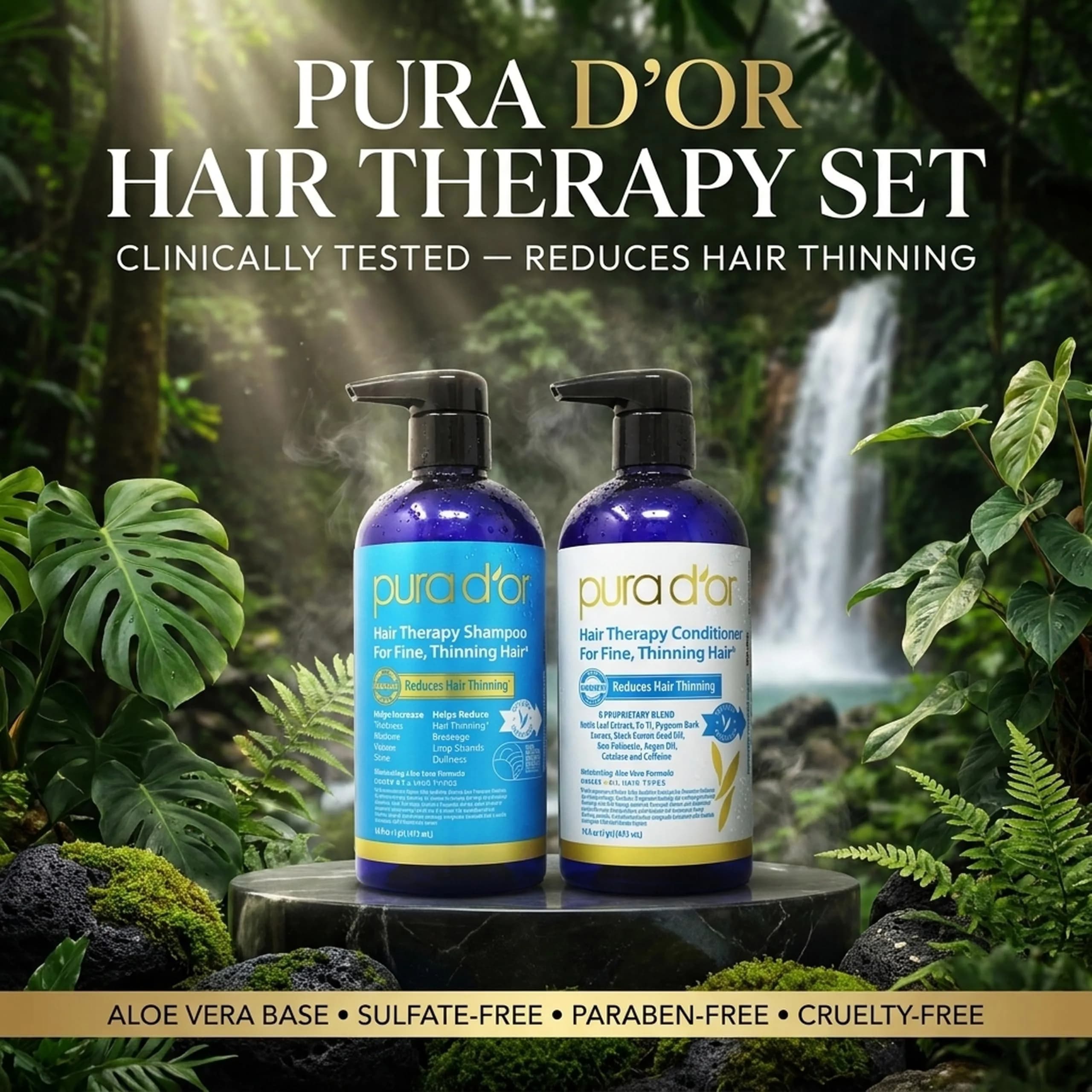 PURA D'OR Hair Thinning Therapy Biotin Shampoo & Conditioner Set 16 Fl Oz (Pack of 2) | Clinically Tested for Volume & Strength - view 2
