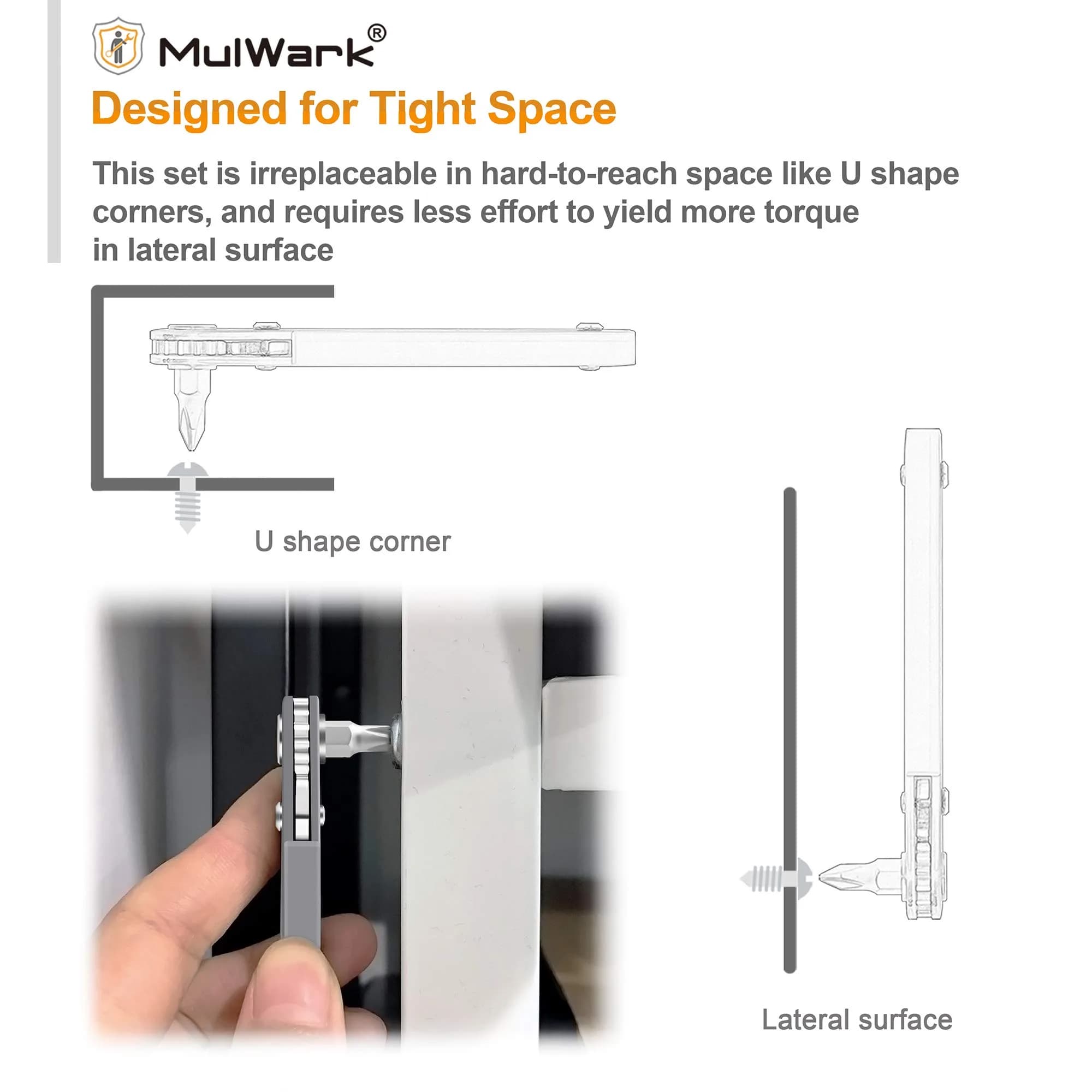 MULWARK 11pc Right Angle Screwdriver Set with 1/4" Hex Bits | Compact EDC Tool for Tight Spaces - view 8