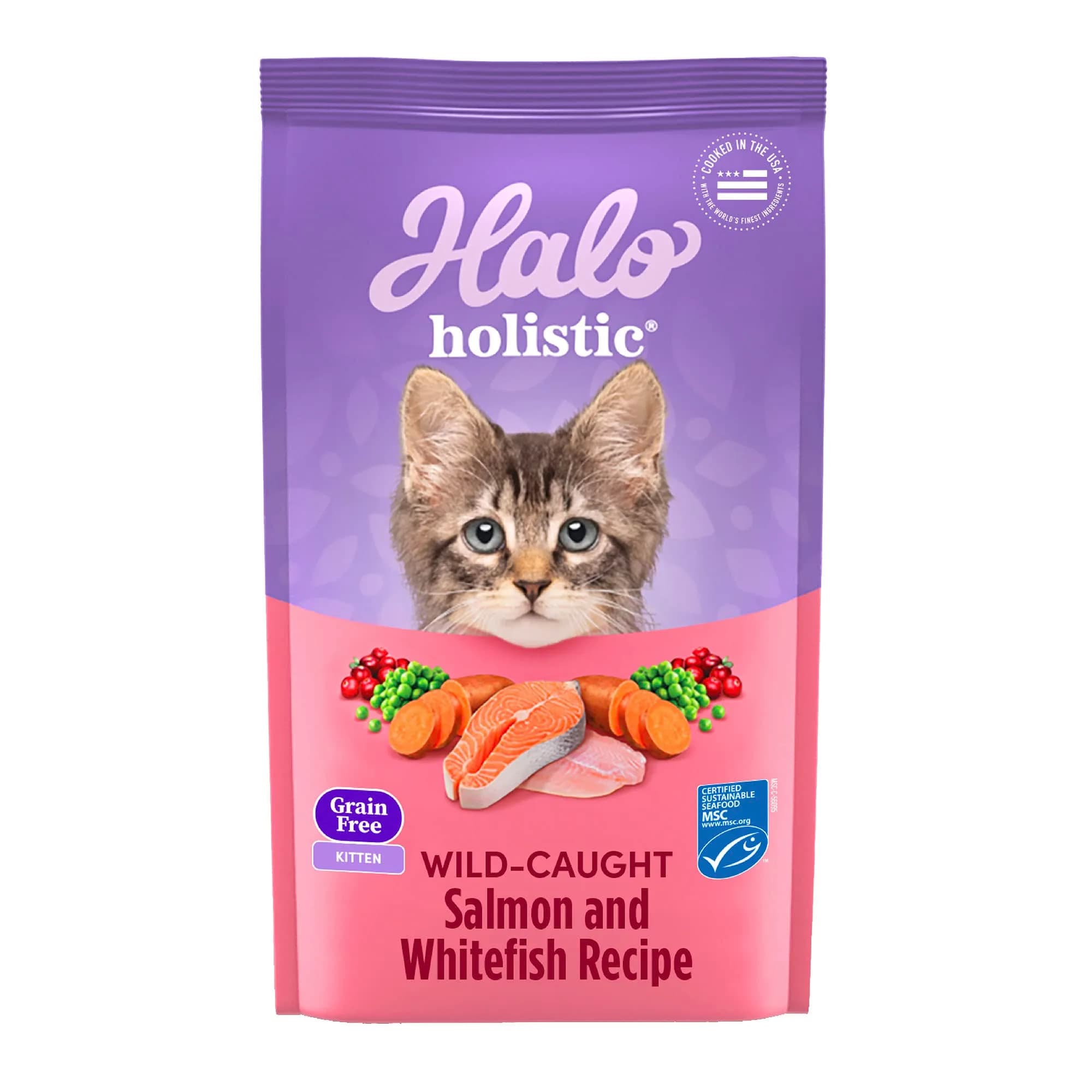 Halo Holistic Dry Kitten Food, Wild-Caught Salmon & Whitefish Recipe, 6 lb | Complete Digestive & Development Support