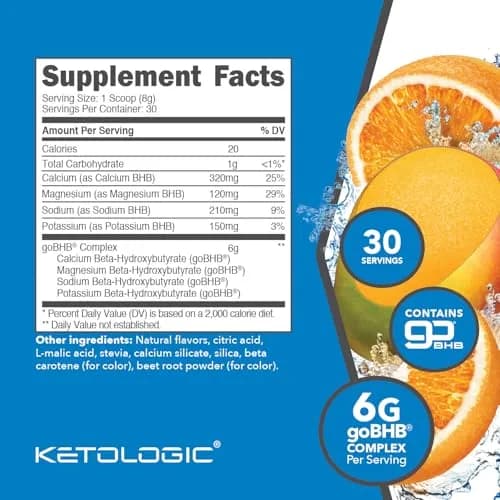 Ketologic Keto BHB (Orange Mango) 30 Servings | Supports Ketosis & Weight Loss thumbnail 2