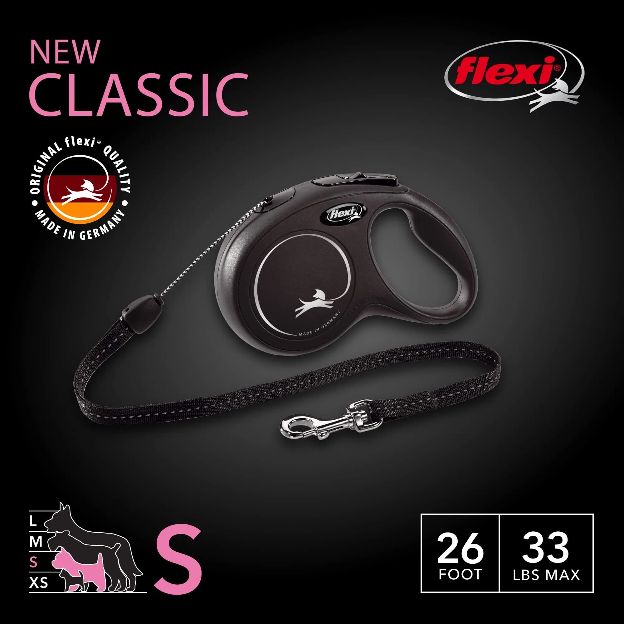 FLEXI Classic Cord Retractable Dog Leash Small 26 ft (7.9 m) Black | German Engineered for Reliable Control - view 2