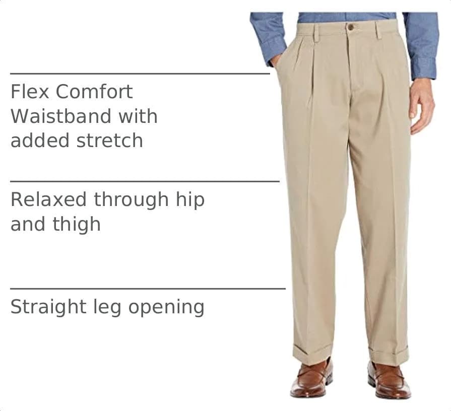 DOCKERS Men's Relaxed Fit Khaki Pants 38W x 32L | Stretch, Wrinkle-Free, Pleated thumbnail 2