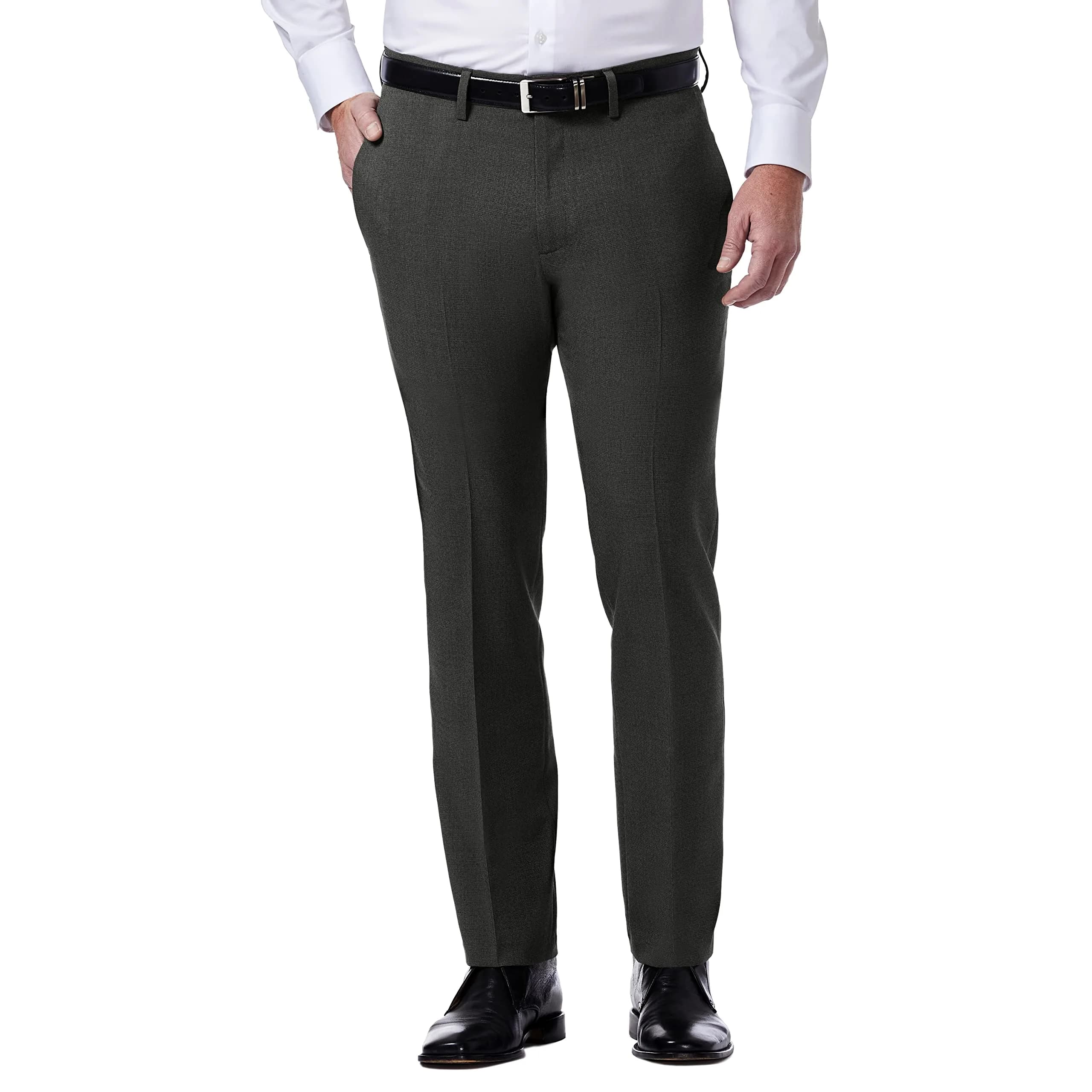 Kenneth Cole REACTION Men's Slim Fit Flat Front Dress Pant, Charcoal 32W x 30L | Stretch & Comfort for Work & Casual