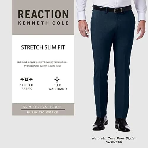 Kenneth Cole REACTION mens Stretch Heather Tic Slim Fit Flat Front Dress Pants, Black, 30W x 30L US | Comfort & Style for Indian Men thumbnail 3