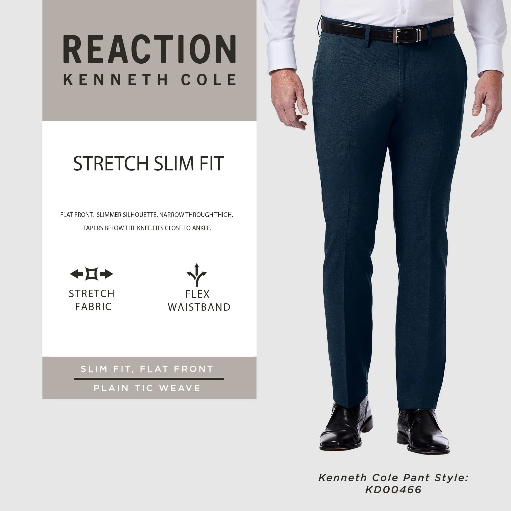 Kenneth Cole REACTION Men's Slim Fit Flat Front Dress Pant, Charcoal, 31W x 30L | Stretch & Flex Waist thumbnail 3