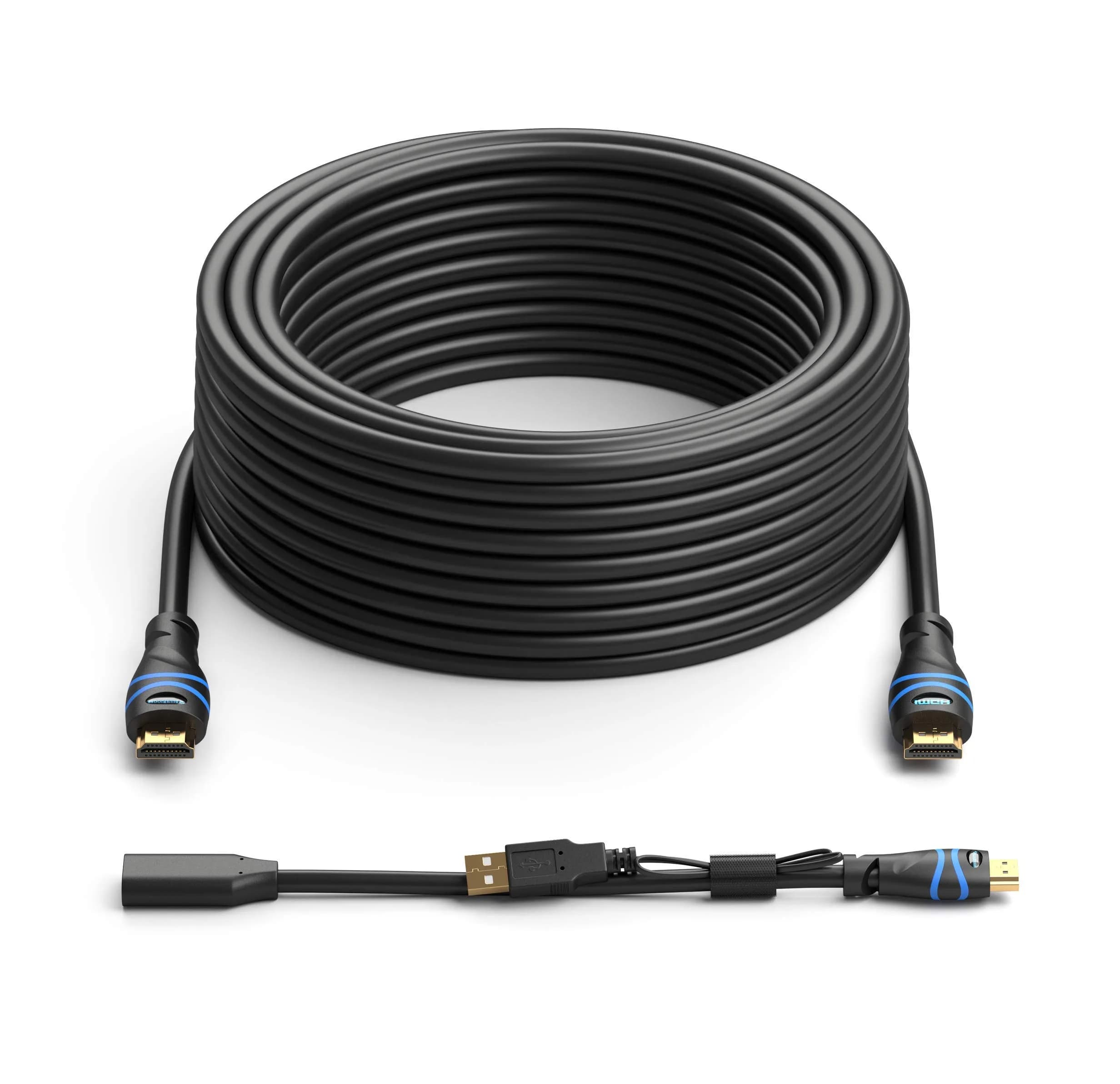 BlueRigger 75FT 4K HDMI Cable with Signal Booster | In-Wall CL3 Rated, 4K 30Hz, Compatible with Home Theatre & Gaming — 75FT